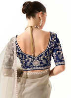 Monjolika Fashion Off White Embroidered Sequins Organza Tissue Contemporary Saree