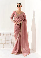 Monjolika Fashion Tissue Dusty Rose Embroidered Sequins Designer Saree