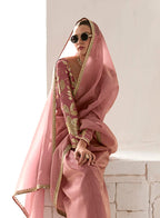 Monjolika Fashion Tissue Dusty Rose Embroidered Sequins Designer Saree