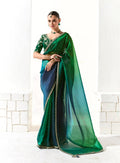 Monjolika Fashion Organza Tissue Embroidered Sequins Dark Green Traditional Saree - Distacart
