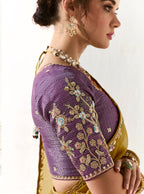 Monjolika Fashion Tissue Organza Mustard Embroidered Sequins Trendy Saree