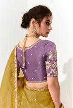 Monjolika Fashion Tissue Organza Mustard Embroidered Sequins Trendy Saree