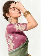 Monjolika Fashion Tissue Embroidered Sequins Classic Saree in Dark Sea Green