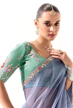 Monjolika Fashion Tissue Light Lavender Embroidered Border Contemporary Saree - Distacart