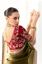 Monjolika Fashion Tissue Embroidered Sequins Dark Olive Traditional Saree - Distacart