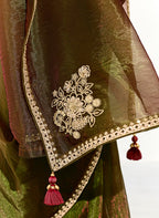 Monjolika Fashion Tissue Embroidered Sequins Dark Olive Traditional Saree - Distacart