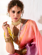 Monjolika Fashion Tissue Organza Pink and Purple Embroidered Trendy Saree