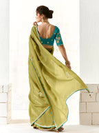 Monjolika Fashion Tissue Organza Olive Green Embroidered Classic Saree