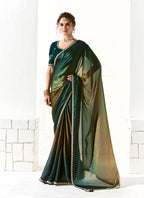 Monjolika Fashion Embroidered Sequins Tissue Organza Contemporary Saree in Dark Teal
