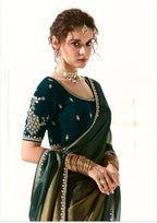 Monjolika Fashion Embroidered Sequins Tissue Organza Contemporary Saree in Dark Teal
