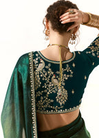 Monjolika Fashion Embroidered Sequins Tissue Organza Contemporary Saree in Dark Teal
