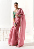 Monjolika Fashion Tissue Embroidered Border Designer Saree in Pink