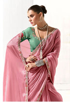 Monjolika Fashion Tissue Embroidered Border Designer Saree in Pink