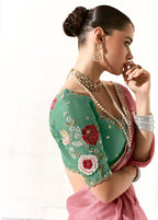 Monjolika Fashion Tissue Embroidered Border Designer Saree in Pink