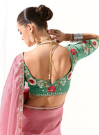 Monjolika Fashion Tissue Embroidered Border Designer Saree in Pink