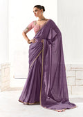Monjolika Fashion Tissue Embroidered Sequins Lilac Traditional Saree