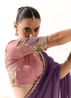 Monjolika Fashion Tissue Embroidered Sequins Lilac Traditional Saree