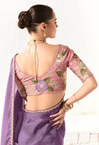Monjolika Fashion Tissue Embroidered Sequins Lilac Traditional Saree