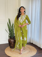 The52 Chikankari Work with Pure Cotton Fabric Straight Kurta, Pant and Dupatta Set - Distacart