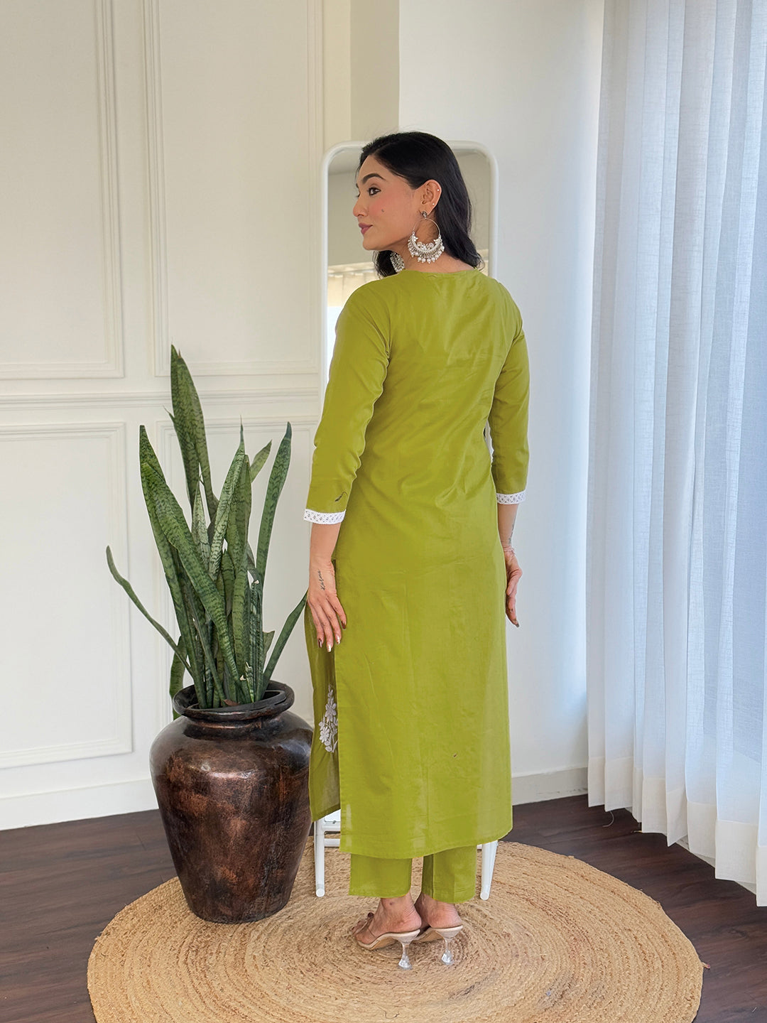 The52 Chikankari Work with Pure Cotton Fabric Straight Kurta, Pant and Dupatta Set - Distacart