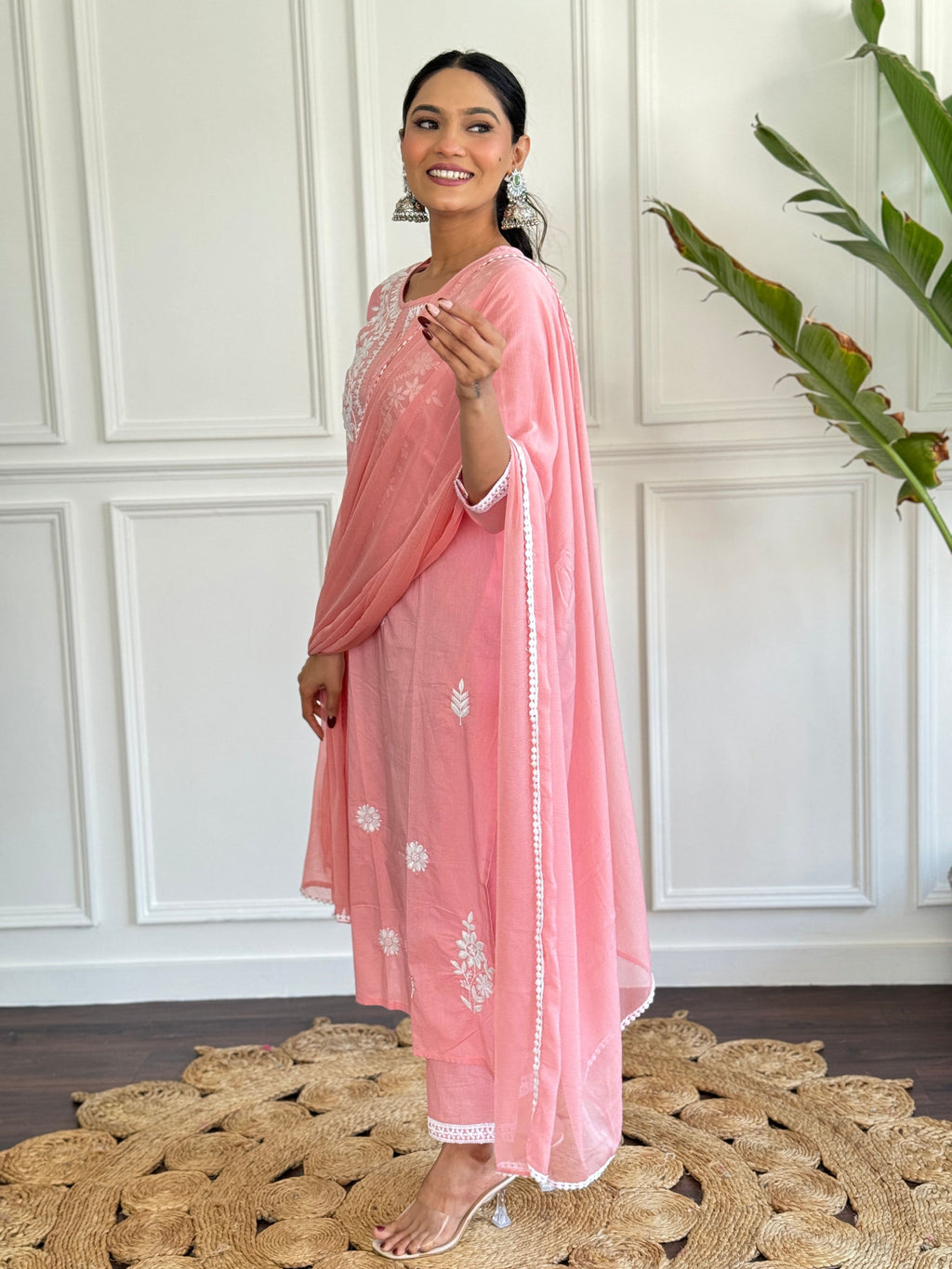 The52 Chikankari Work with Pure Cotton Fabric Straight Kurta, Pant and Dupatta Set - Distacart