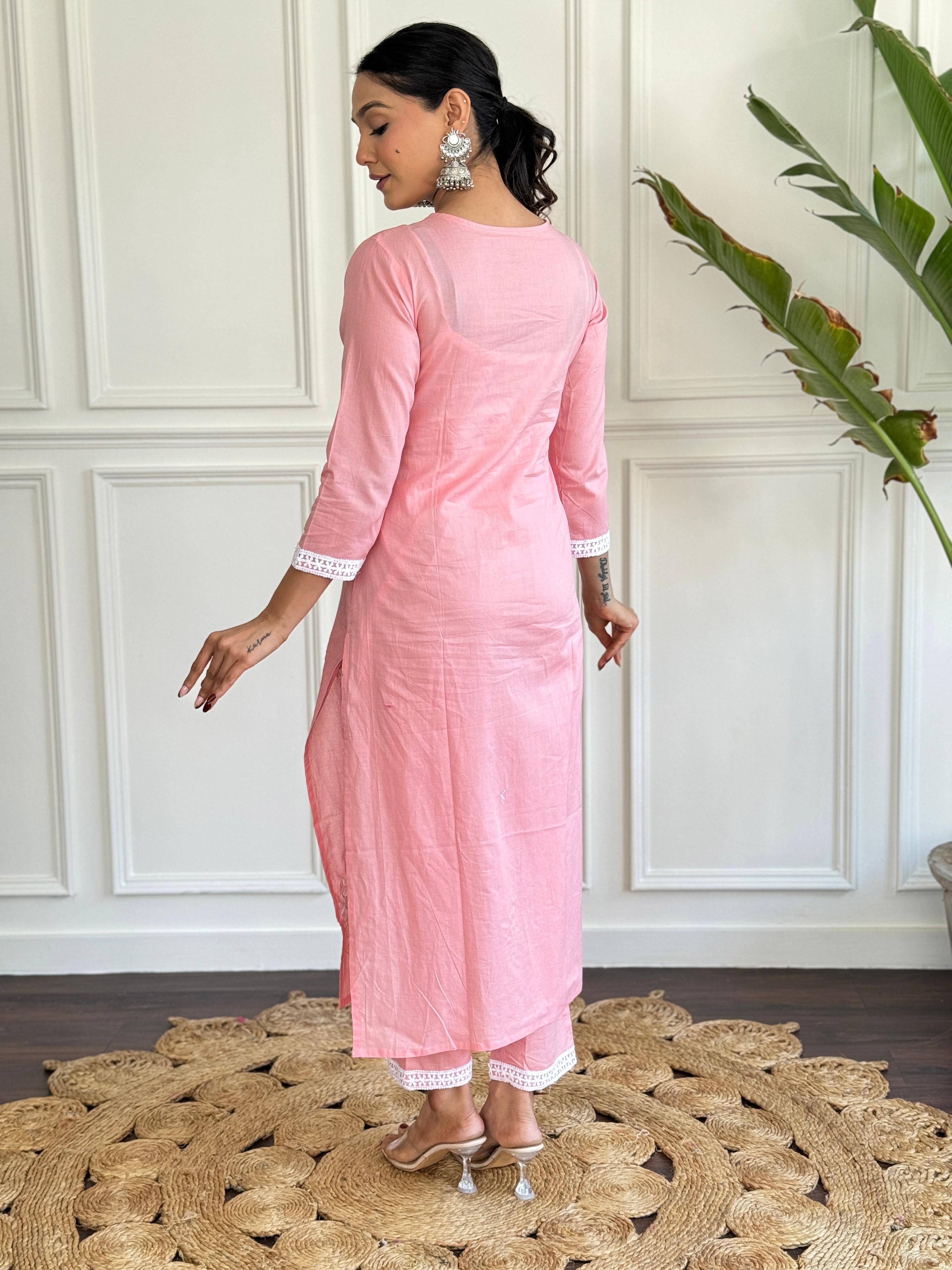 The52 Chikankari Work with Pure Cotton Fabric Straight Kurta, Pant and Dupatta Set - Distacart