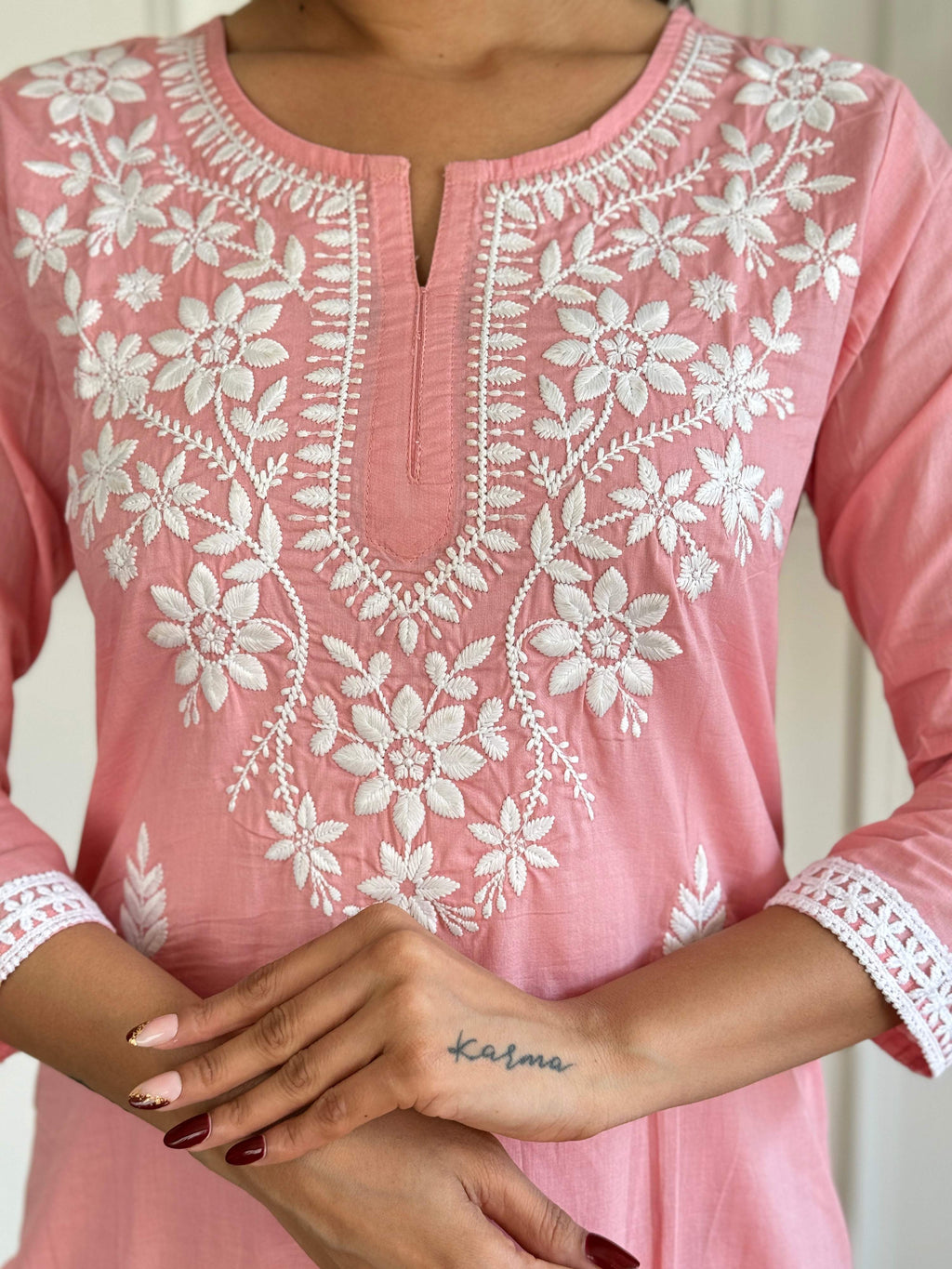 The52 Chikankari Work with Pure Cotton Fabric Straight Kurta, Pant and Dupatta Set - Distacart