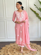 The52 Chikankari Work with Pure Cotton Fabric Straight Kurta, Pant and Dupatta Set - Distacart