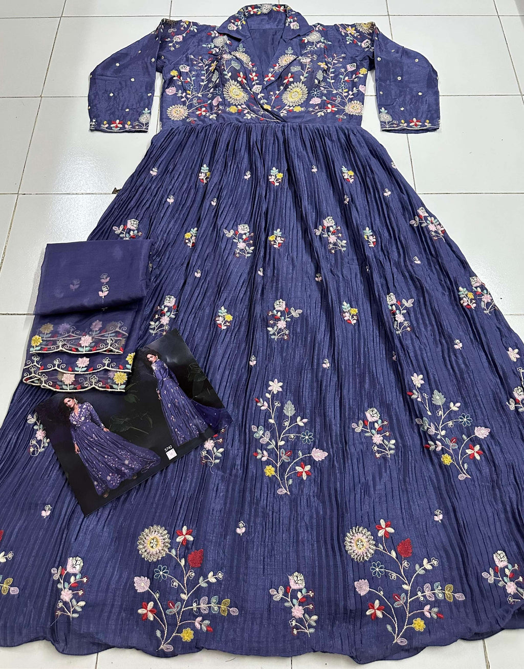 Anaita Dark Lavender Heavy Chinon With Embroidery Stitched Gown - Distacart