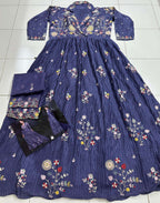 Anaita Dark Lavender Heavy Chinon With Embroidery Stitched Gown - Distacart