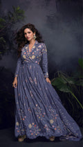 Anaita Dark Lavender Heavy Chinon With Embroidery Stitched Gown - Distacart