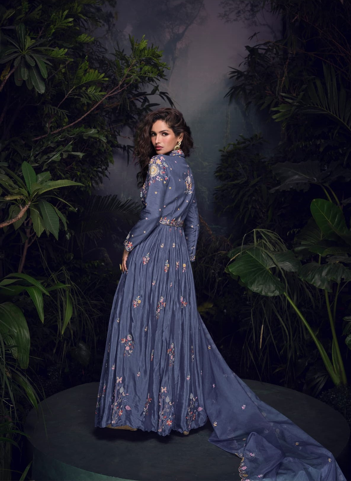 Anaita Dark Lavender Heavy Chinon With Embroidery Stitched Gown - Distacart