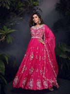Anaita Pink Heavy Chinon With Embroidery Stitched Gown - Distacart