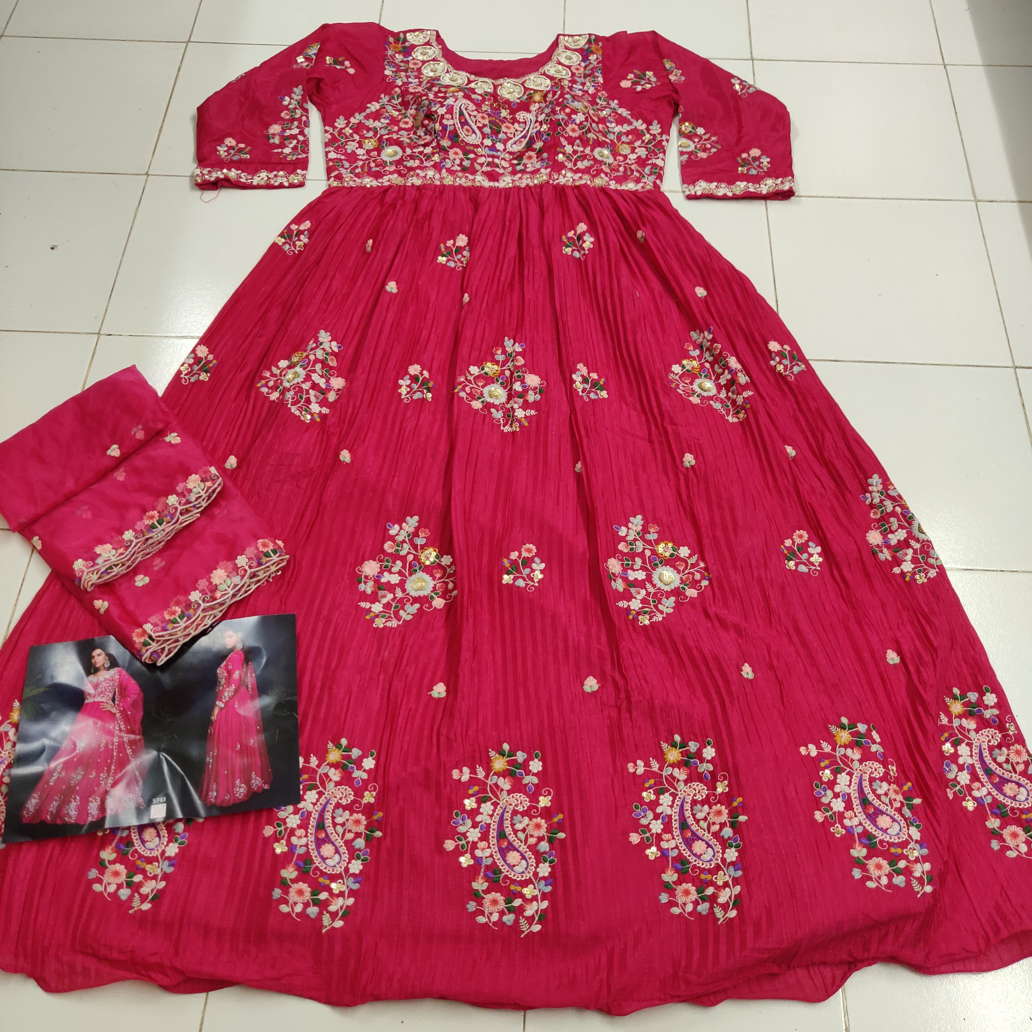 Anaita Pink Heavy Chinon With Embroidery Stitched Gown - Distacart