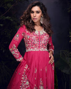 Anaita Pink Heavy Chinon With Embroidery Stitched Gown - Distacart