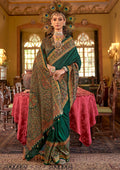 Monjolika Fashion Silk Blend Dark Green Printed Contemporary Saree