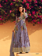 Anaita Purple Heavy Chinon With Embroidery Stitched Gown - Distacart