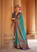 Monjolika Fashion Silk Blend Printed Turquoise Classic Saree