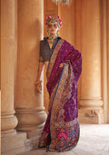 Monjolika Fashion Silk Blend Printed Dark Magenta Classic Saree