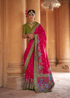Monjolika Fashion Silk Blend Printed Rani Pink Classic Saree