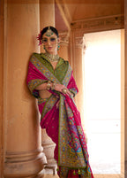 Monjolika Fashion Silk Blend Printed Rani Pink Classic Saree