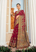 Monjolika Fashion Maroon Poly Viscose Georgette Meenakari Jaal Banarasi Saree