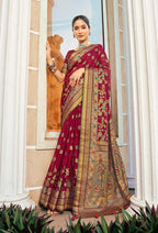 Monjolika Fashion Maroon Poly Viscose Georgette Meenakari Jaal Banarasi Saree