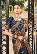 Monjolika Fashion Navy Blue Poly Viscose Georgette Meenakari Jaal Banarasi Saree