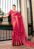 Monjolika Fashion Rani Pink Poly Viscose Georgette Meenakari Jaal Banarasi Saree