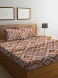 BOMBAY DYEING Epigram Brown & Yellow Ethnic Cotton 120 TC Queen Bedsheet & Pillow Covers