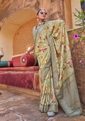 Monjolika Fashion Light Green Floral Print Silk Blend Saree