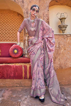 Monjolika Fashion Pink Floral Print Silk Blend Saree