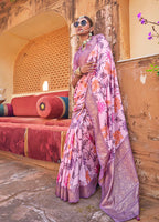 Monjolika Fashion Pink Floral Print Silk Blend Saree