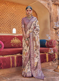 Monjolika Fashion Cream Floral Print Silk Blend Saree